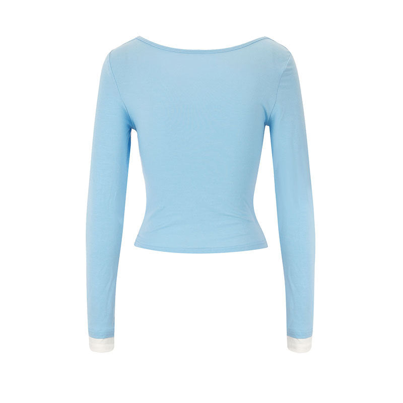 Damen figurbetontes Longsleeve mit elegantem Raffungseffekt und tiefem Ausschnitt Drune