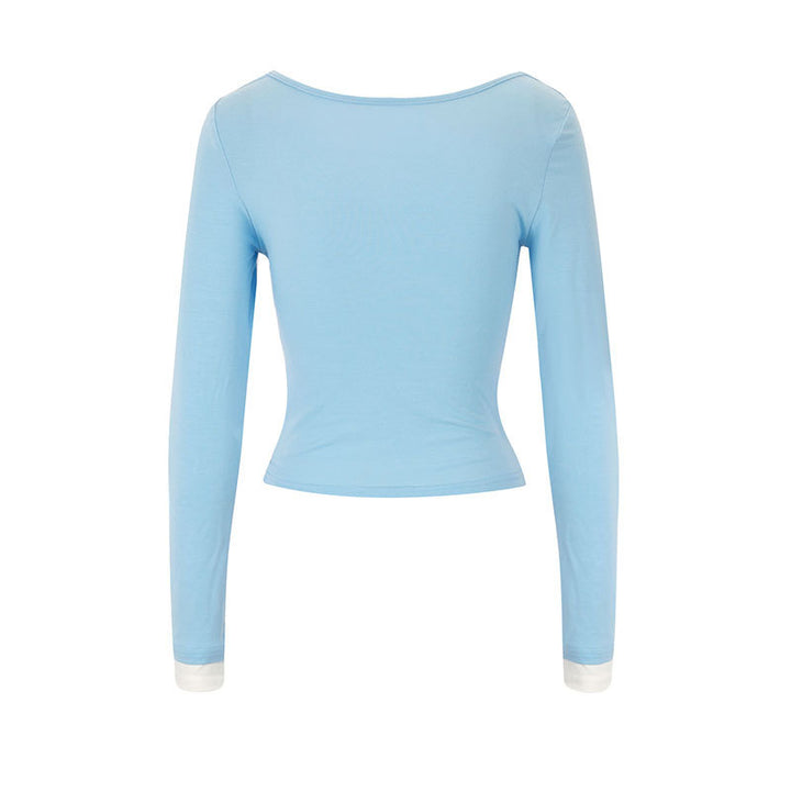 Damen figurbetontes Longsleeve mit elegantem Raffungseffekt und tiefem Ausschnitt Drune