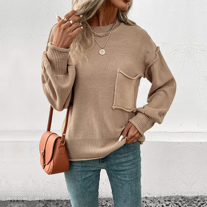 Damen Lässiger Strickpullover mit aufgesetzter Tasche Drune