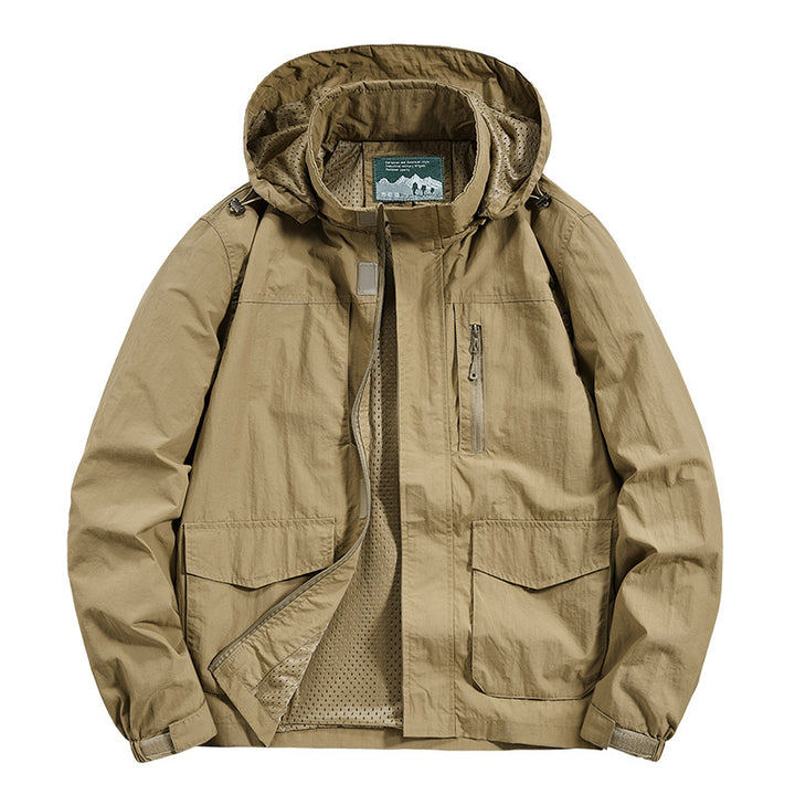 Herren Kapuzen-Outdoorjacke mit atmungsaktivem Meshfutter, wasserabweisender Ripstop‑Hülle & verdecktem Frontreißverschluss Drune