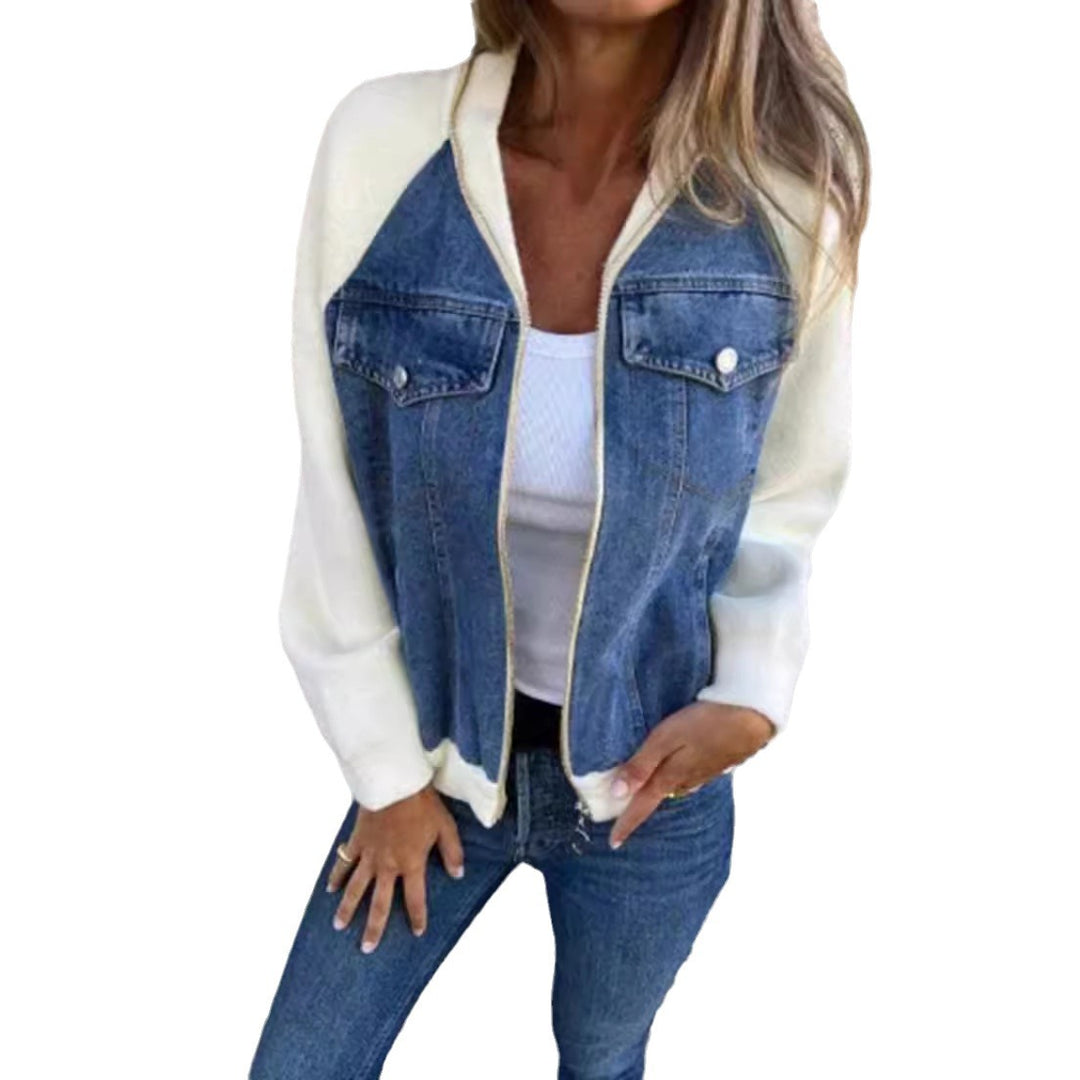 Damen Denim-Jacke mit kontrastfarbenen Ärmeln und praktischen Taschen Drune