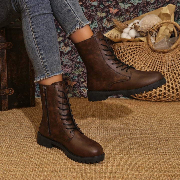 Damen nan Schnürstiefel mit seitlichem Reißverschluss und profilierter Gummilaufsohle Drune