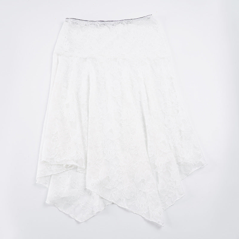 Damen eleganter Spitzenrock mit asymmetrischem Schnitt Drune