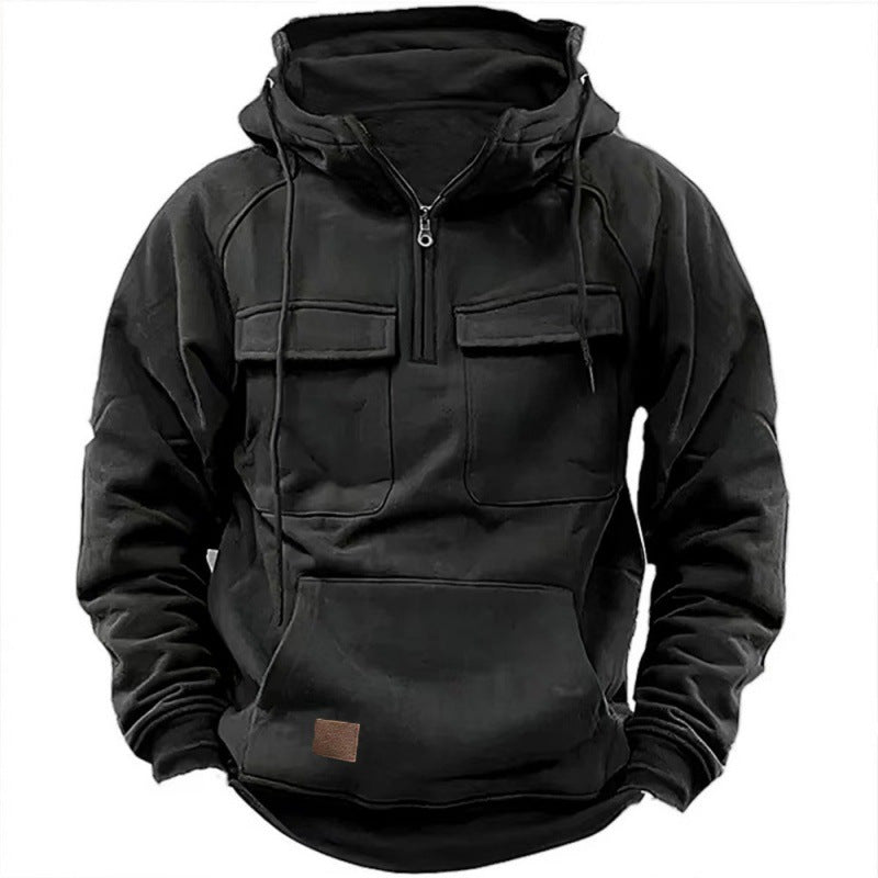 Herren Funktionale Kapuzenpullover mit Praktischen Taschen und Kurzem Reißverschluss Drune