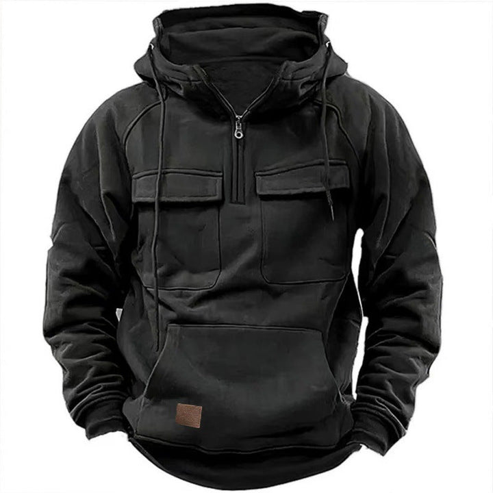 Herren Funktionale Kapuzenpullover mit Praktischen Taschen und Kurzem Reißverschluss Drune