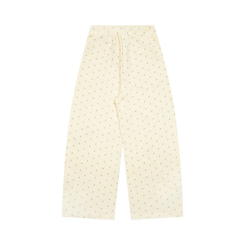 Damen Weite Lounge-Hose mit elastischem Bund, Sternenallover und Pfoten-Applikation Drune