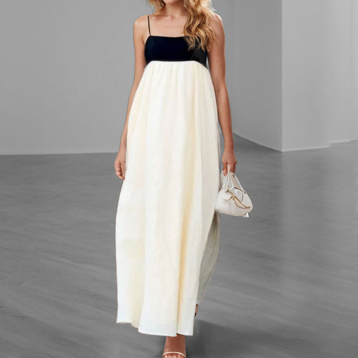 Damen Maxikleid mit kontrastierendem Oberteil und fließendem Unterteil Drune