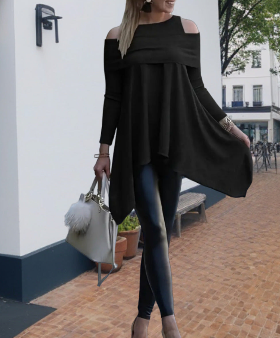 Damen Oversized Oberteil mit schickem Off-Shoulder Design und asymmetrischem Saum Drune