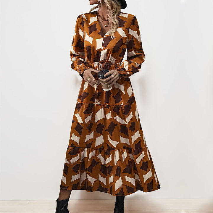 Damen Langes Maxikleid mit Volant und Knopfdetails Drune