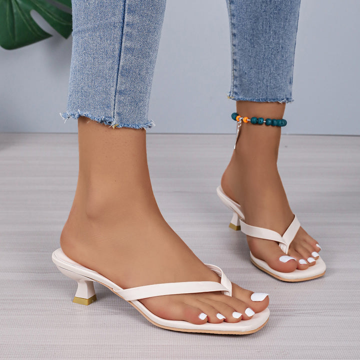 Damen Schulterfreie Sandalen mit trendigem Zehensteg und elegantem Blockabsatz Drune
