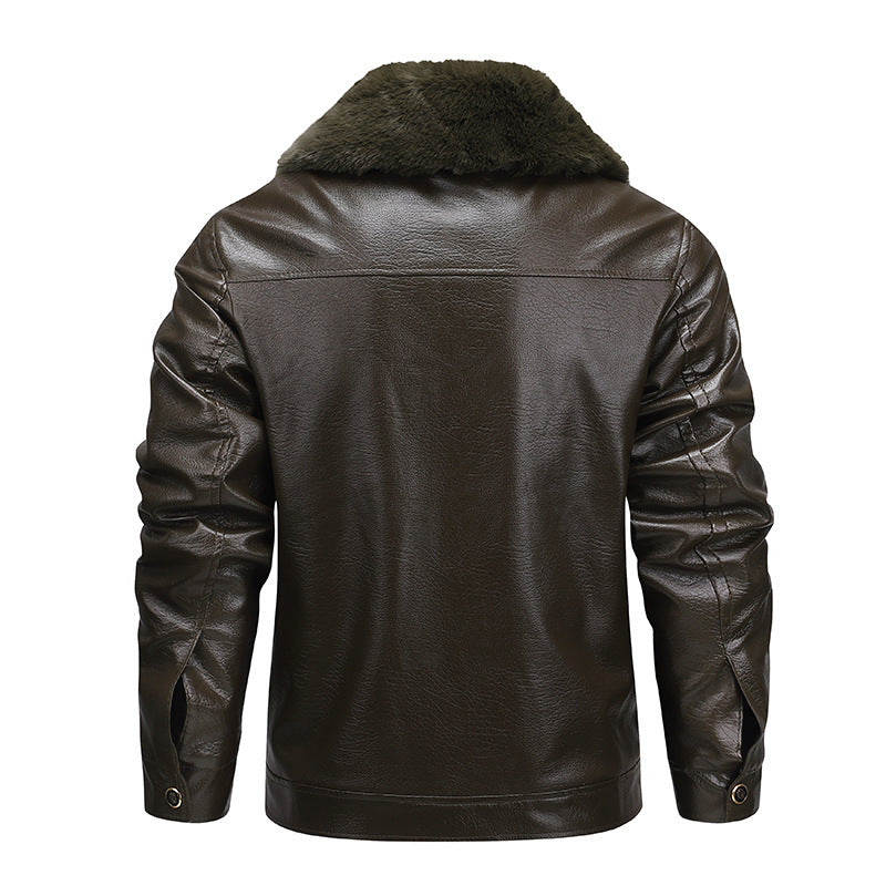 Herren Kunstleder-Fieldjacke mit durchgehendem Teddyfutter und verdecktem Reißverschluss Drune