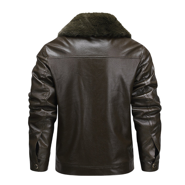 Herren Kunstleder-Fieldjacke mit durchgehendem Teddyfutter und verdecktem Reißverschluss Drune