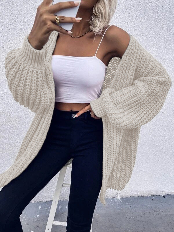 Damen Grobstrick-Cardigan mit voluminösen Ärmeln und offener Vorderseite Drune