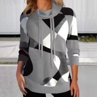 Damen Geometrischer Kapuzenpullover mit Kordelzug, Longline-Schnitt und Seitentaschen Drune