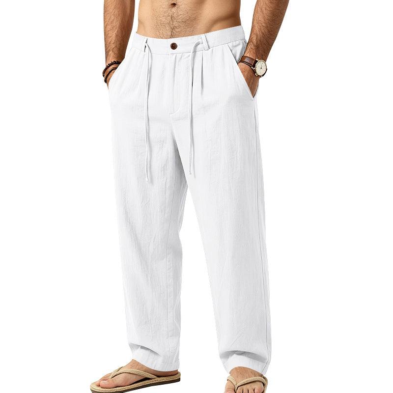 Herren Lässige Loungehose aus Leinenmischung mit Bundfalten und verdecktem Kordelzug Drune