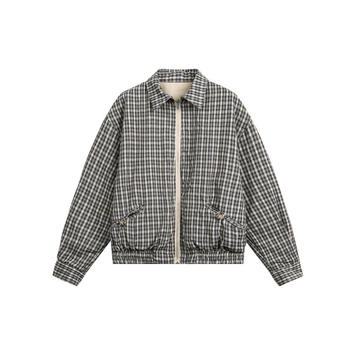 Unisex Kurzjacke im Harrington‑Stil mit Reißverschluss und kariertem Futter Drune