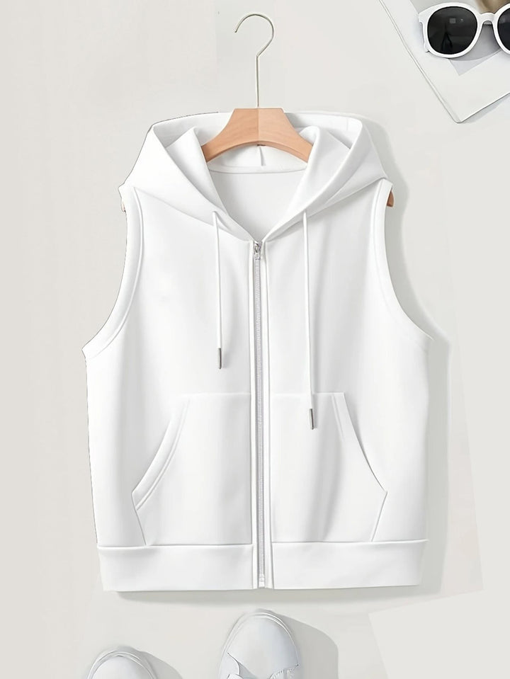 Damen Ärmellose Zip‑Hoodie‑Weste aus weichem Sweat mit Kängurutaschen Drune