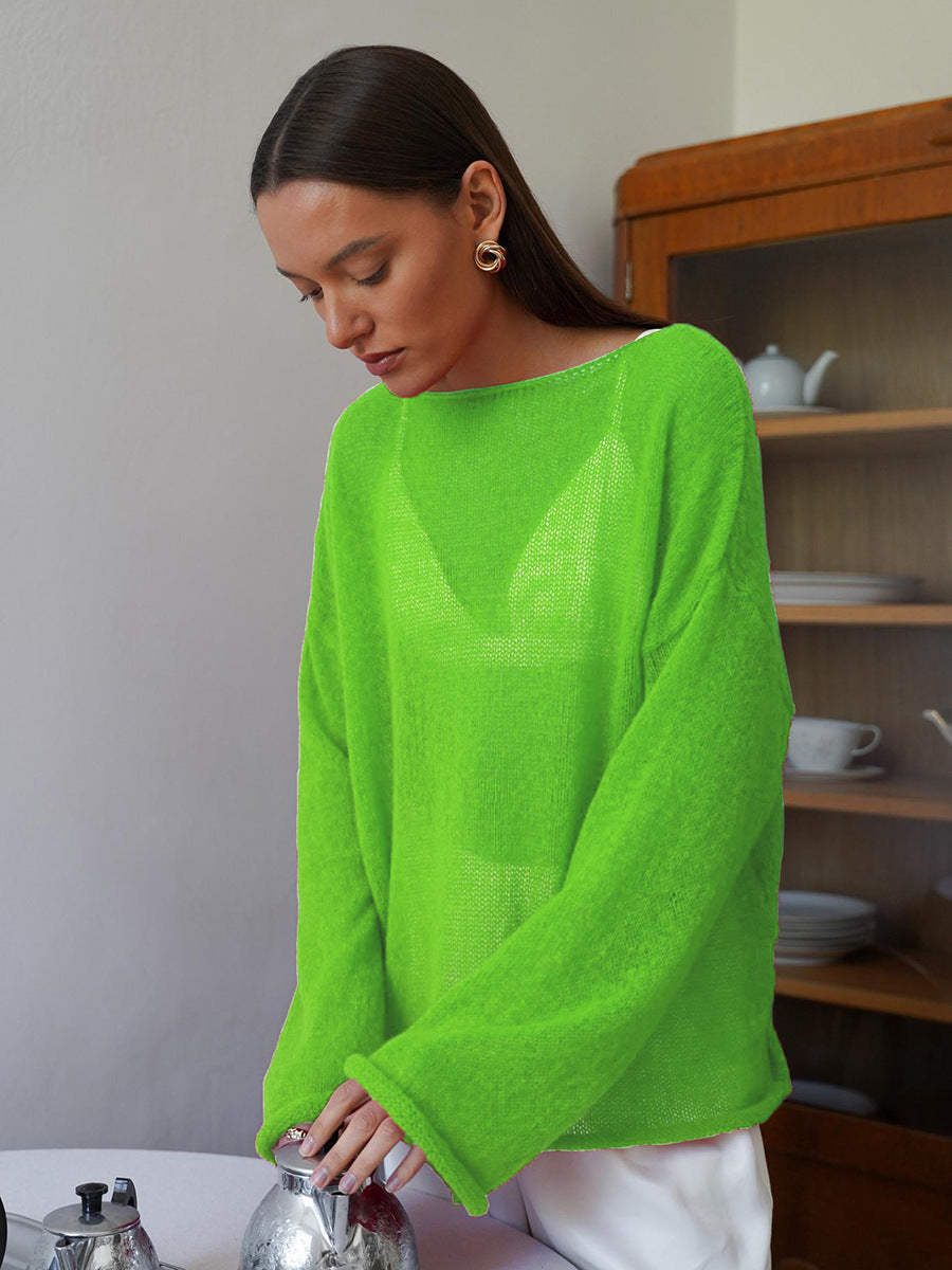 Damen luftiger Strickpullover mit weitem Schnitt und angeschnittenen Ärmeln Drune