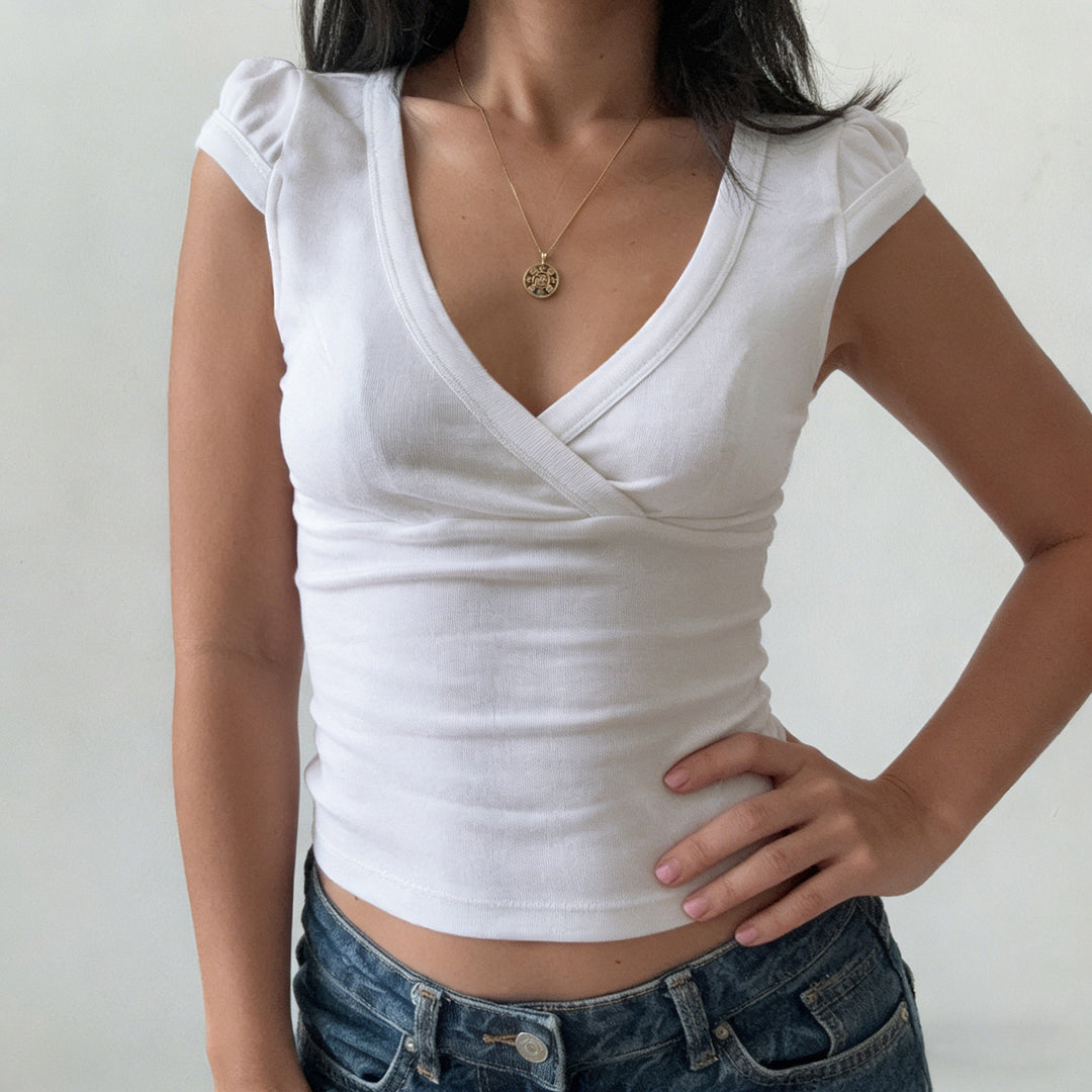 Damen Wickeloberteil mit Rüschendetails und V-Ausschnitt Drune