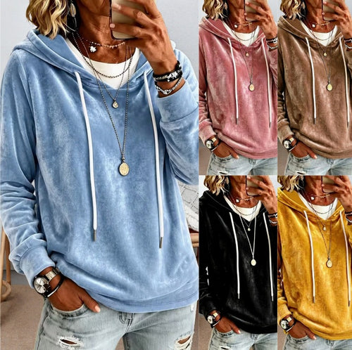 Damen Samtvelours-Hoodie mit Kordelzug und lässiger Oversize-Passform Drune
