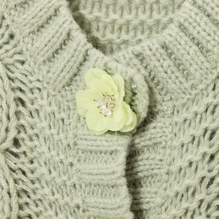 Damen cropped Strickjacke mit floralem Detail Drune