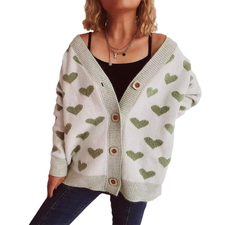 Damen Strickjacke mit herzförmigem Muster und knöpfbarem Design Drune