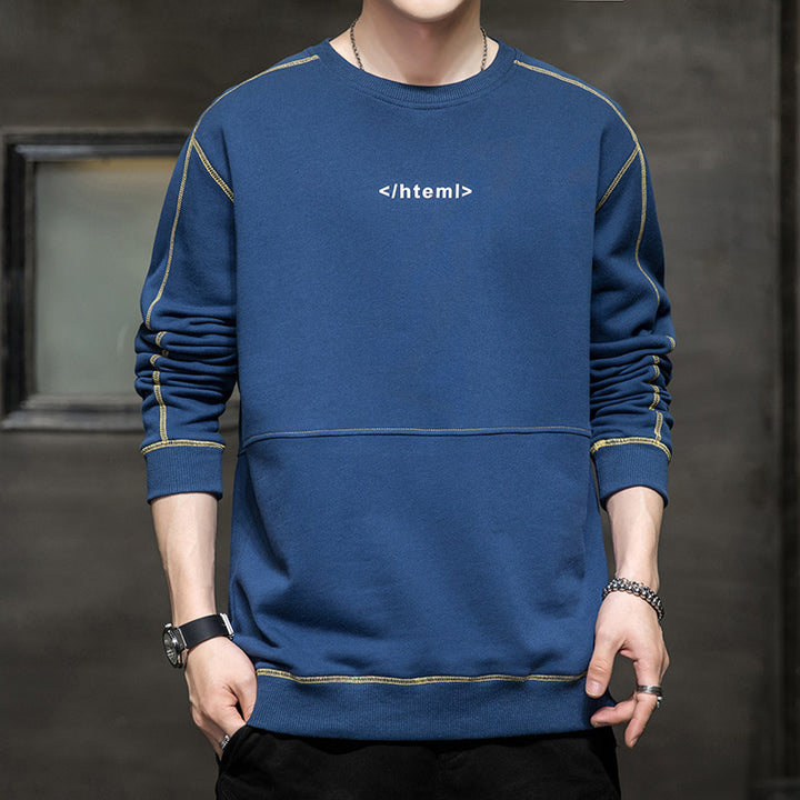 Herren lockeres Oversize‑Sweatshirt mit Kontrastnähten und Code‑Print Drune