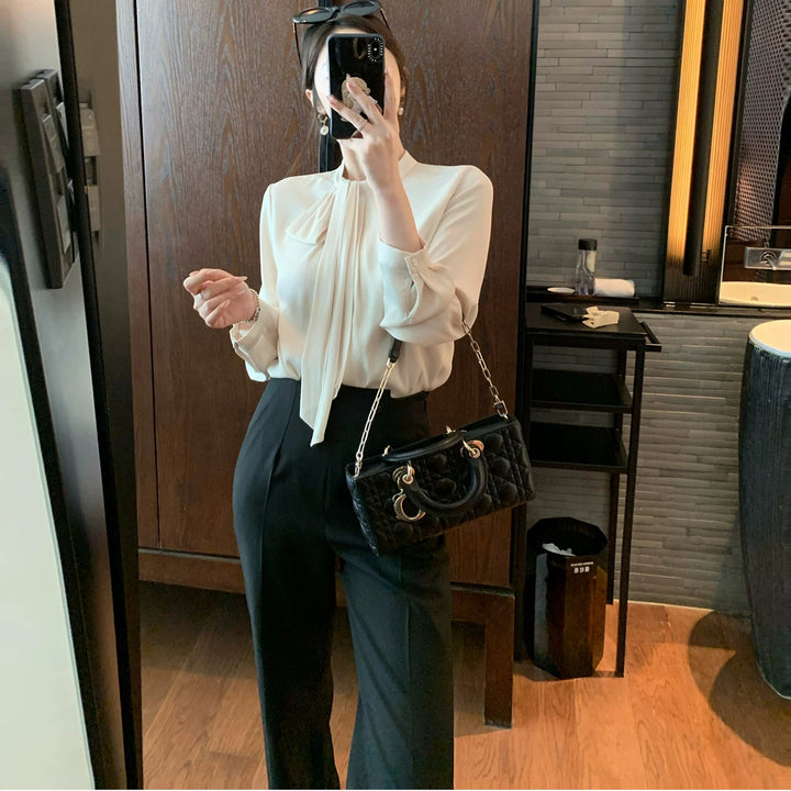 Damen Elegante und figurbetonte Bluse mit Schleifendetail Drune