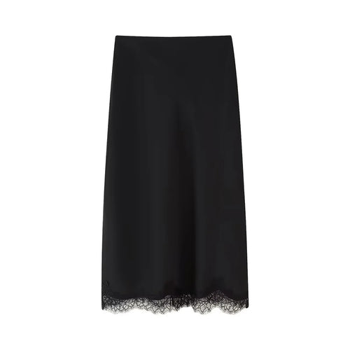 Damen nan Satin-Midirock als Unterrock mit elastischem Komfortbund und zarter Spitzenkante Drune