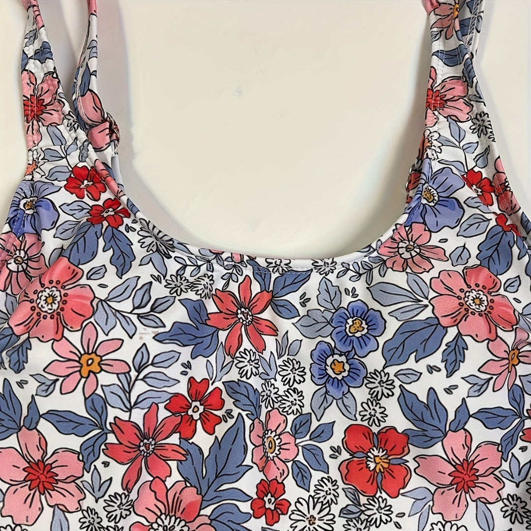 Damen Floral Design Badeanzug mit Wickelrock Drune