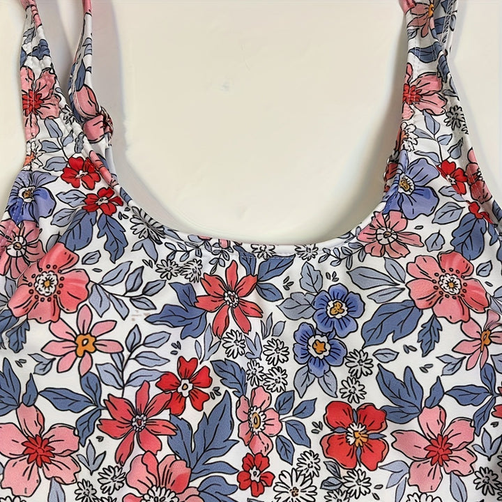 Damen Floral Design Badeanzug mit Wickelrock Drune