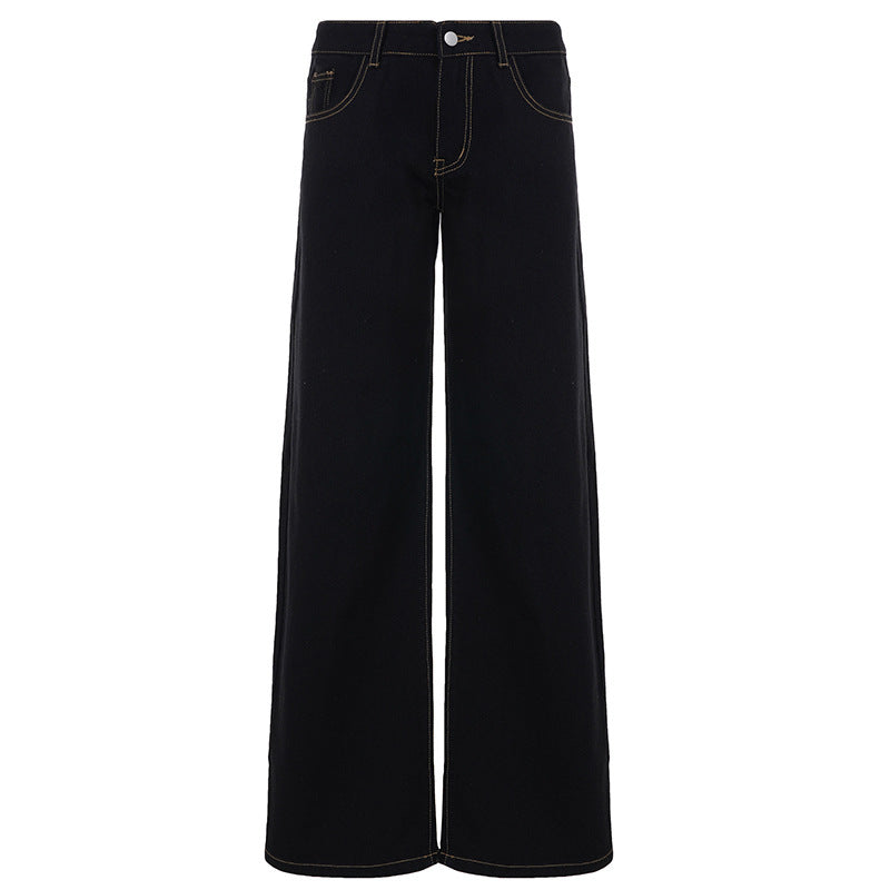 Damen High‑Waist Weite Schlagjeans aus Denim mit Five‑Pocket und Kontrastnähten Drune