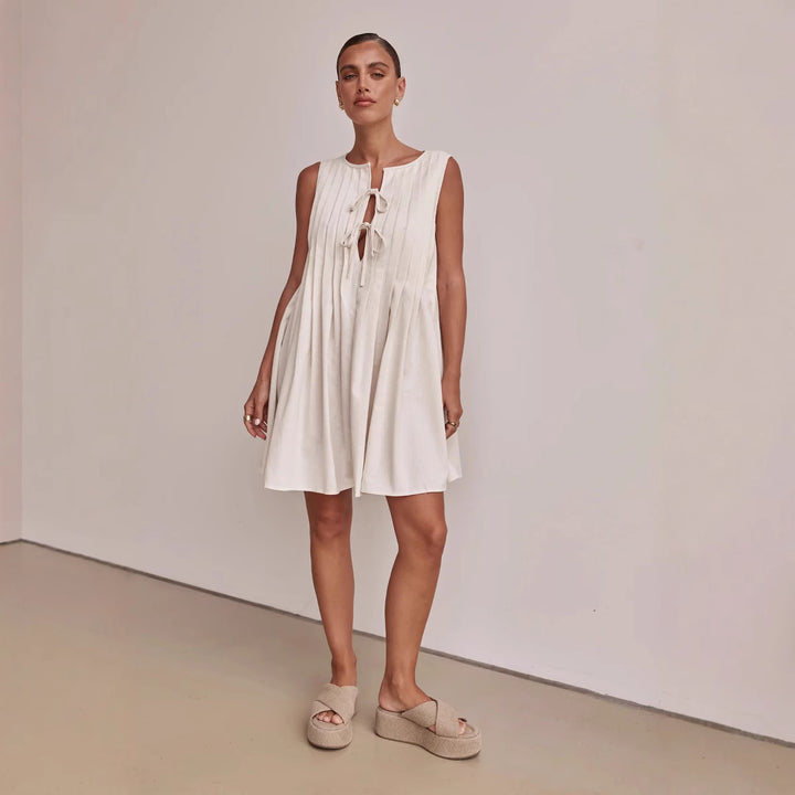 Damen A-Linien Kleid mit verspieltem Knoten und raffinierten Falten Drune