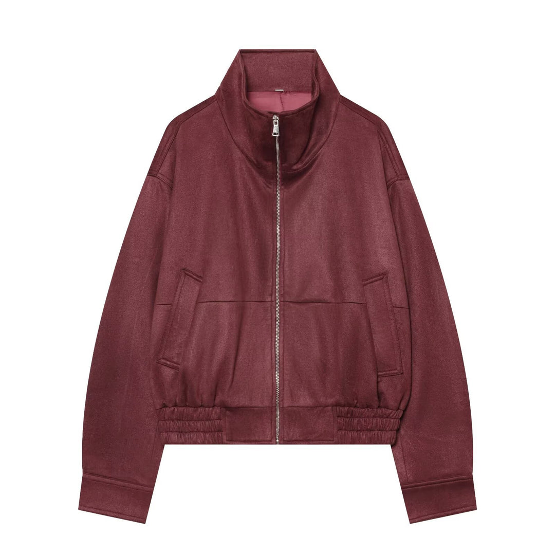 Damen Kurzblouson aus Velourslederoptik mit Stehkragen und elastischem Saum Drune