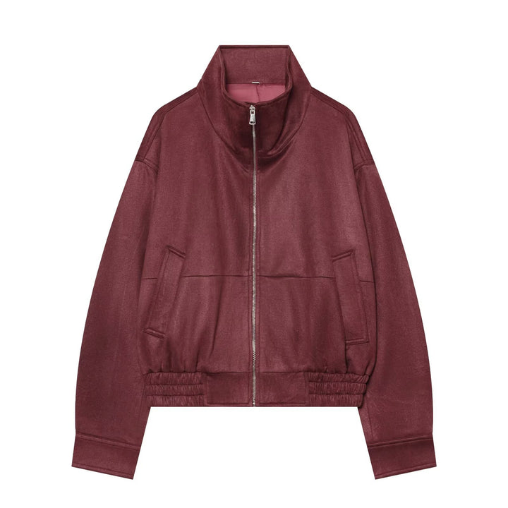 Damen Kurzblouson aus Velourslederoptik mit Stehkragen und elastischem Saum Drune