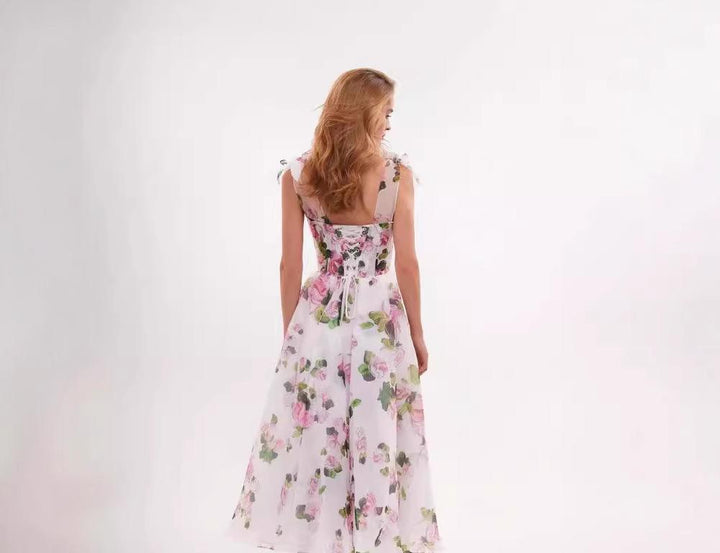 Damen Midi-Kleid mit floralem Druck und verstellbaren Trägern Drune