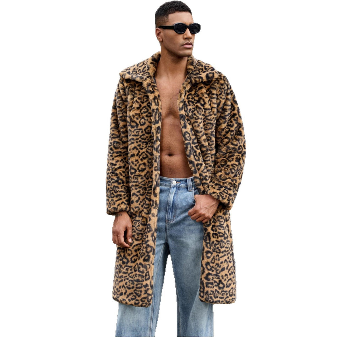 Herren Luxus Kunstpelzmantel mit Leopardenmuster Drune