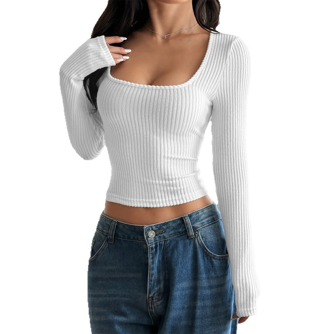 Damen nan tailliertes Rippstrick-Longsleeve mit tiefem quadratischem Ausschnitt und formendem Shaping-Effekt Drune