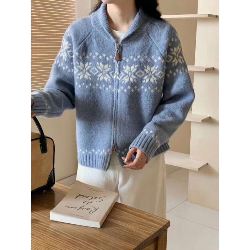 Damen Strickjacke mit traditionellem Norweger-Muster und eleganten Zipperdetails Drune
