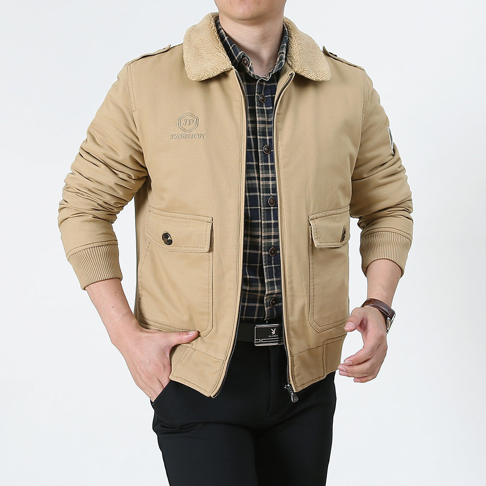 Herren Utility-Flightjacke aus Baumwollmix mit Teddykragen und aufgesetzten Pattentaschen Drune