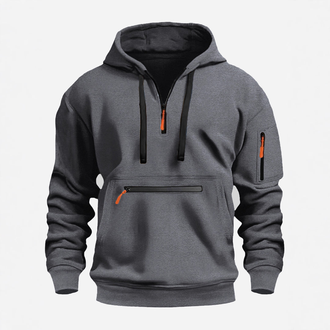 Herren Kapuzenpullover mit Halbzip, Kängurutasche und verdeckten Reißverschlüssen Drune