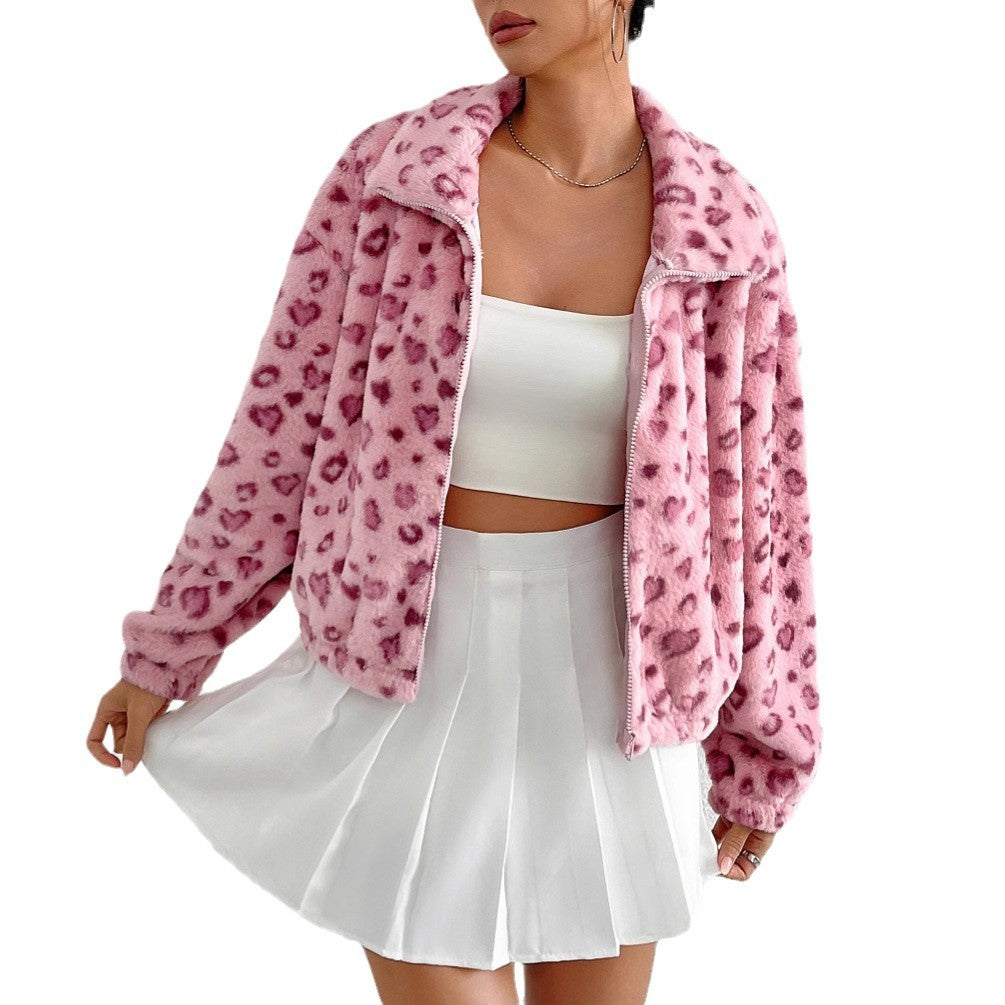Damen Fleecejacke mit modischem Leopardenmuster Drune