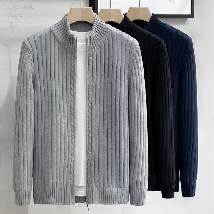 Herren Modischer Grobstrick Cardigan mit Stehkragen Drune