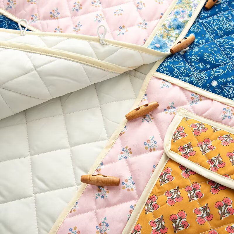 Damen gesteppte Übergangsjacke mit floralen Mustern und großen Taschen Drune