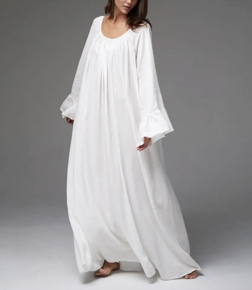 Damen Elegantes Maxi-Nachtkleid mit weiten Rüschensäumen und fließendem Schnitt Drune