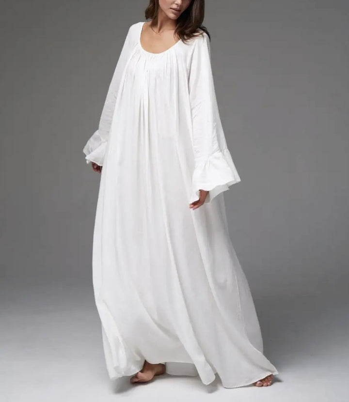 Damen Elegantes Maxi-Nachtkleid mit weiten Rüschensäumen und fließendem Schnitt Drune