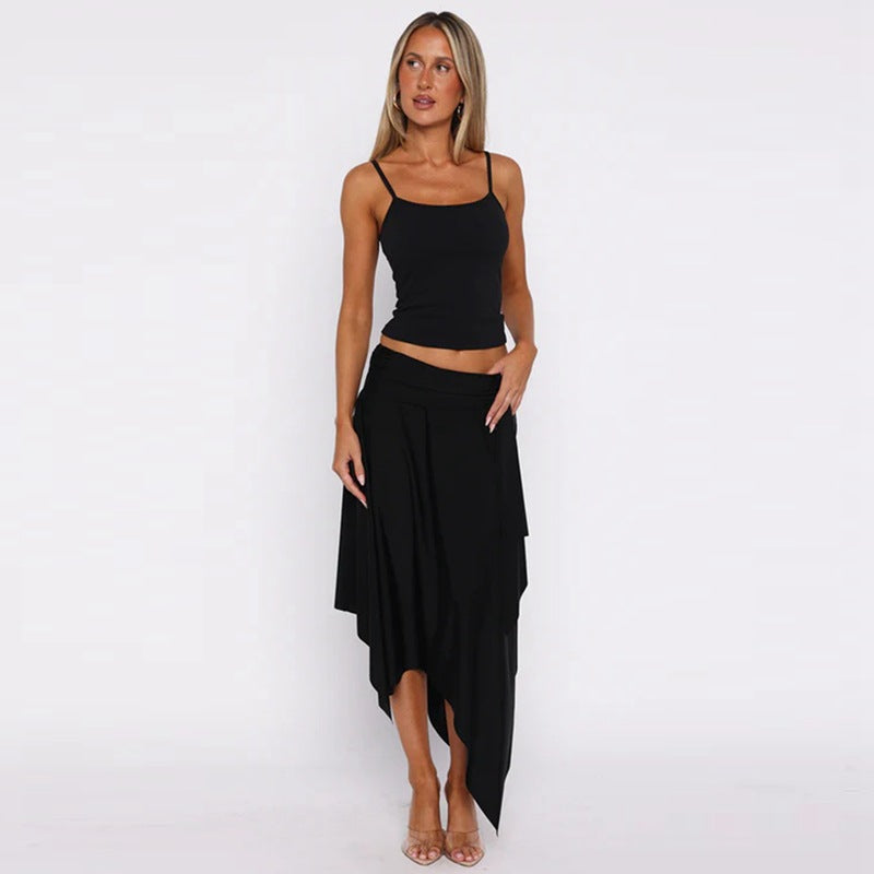 Damen Lässiges Sommerkleid mit asymmetrischem Saum und verstellbaren Trägern Drune