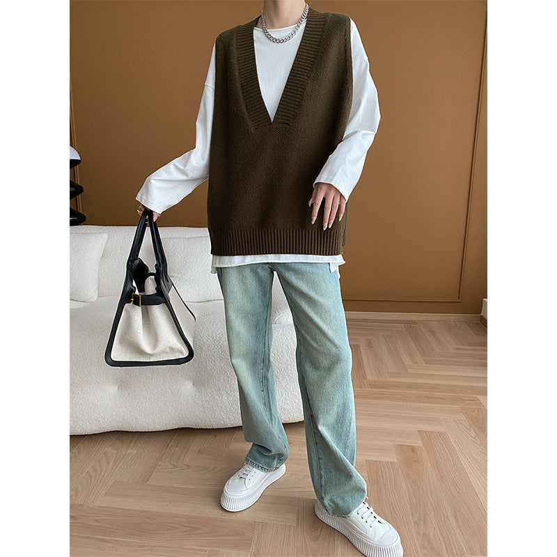 Damen modische Strickweste mit tiefem V-Ausschnitt und eleganten Rippdetails Drune