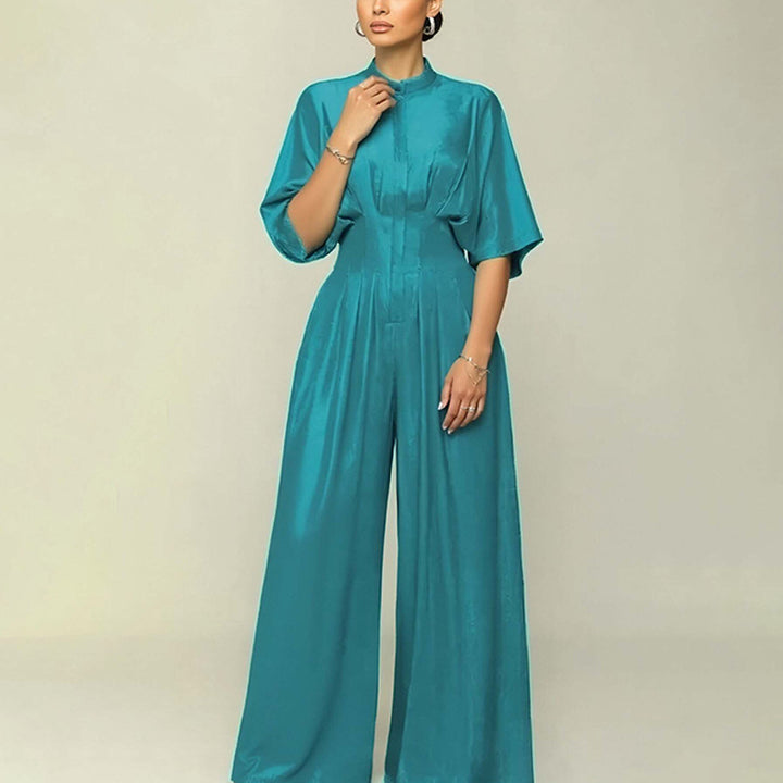 Damen Eleganter Overall mit weitem Bein und Kragen Drune