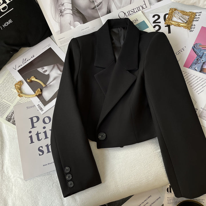 Damen nan kurzer taillierter Blazer mit markantem Revers und Ein-Knopf-Verschluss Drune